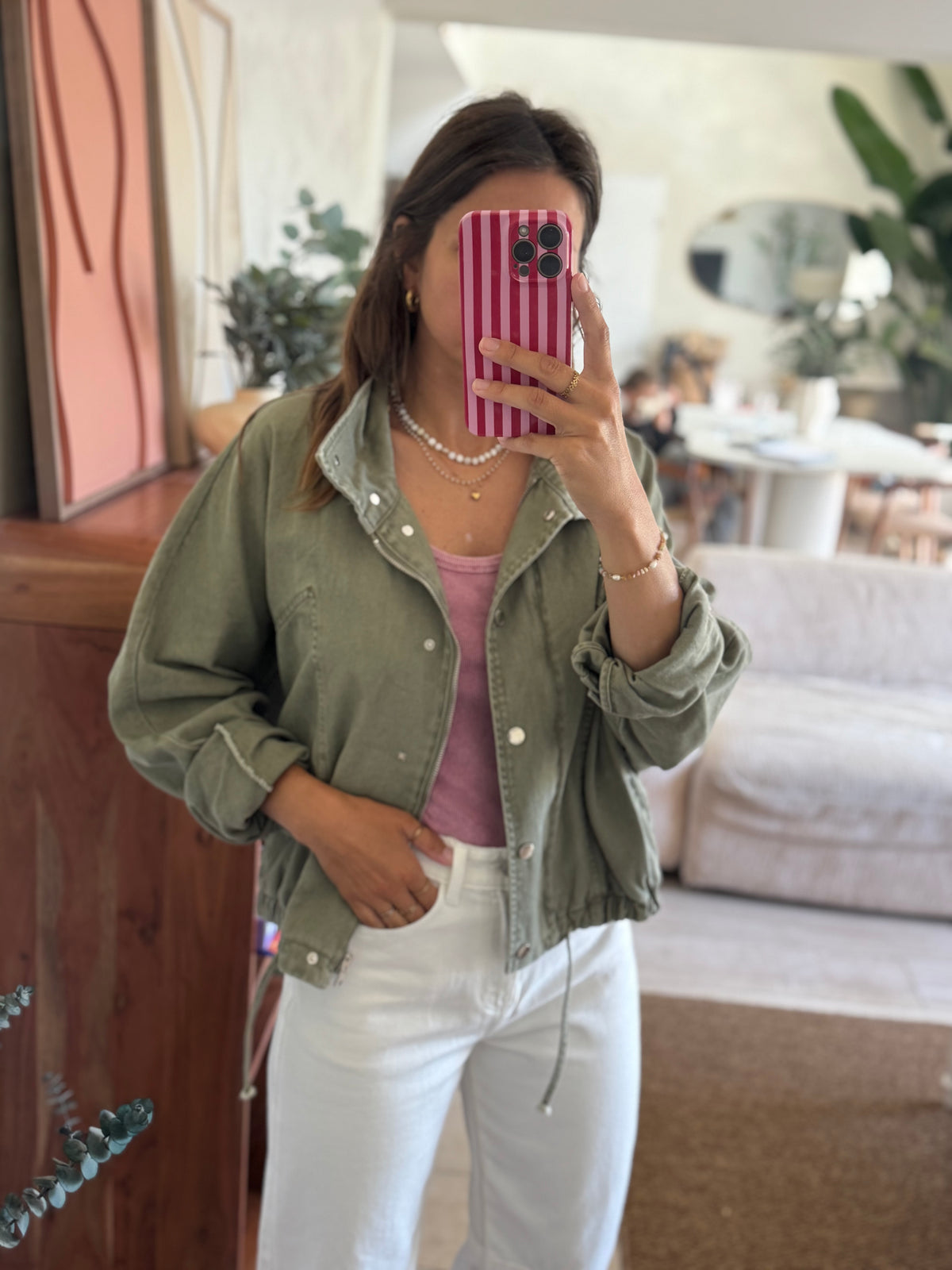 Veste en jean kaki
