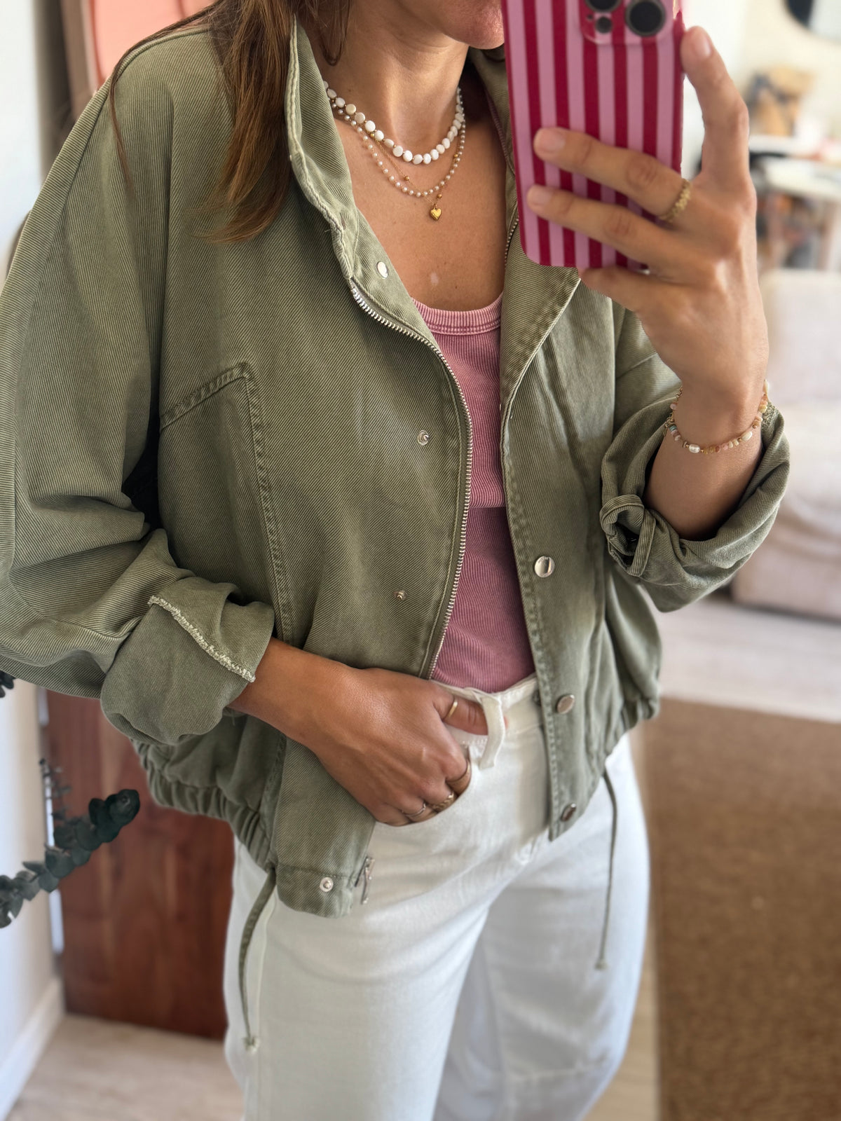 Veste en jean kaki