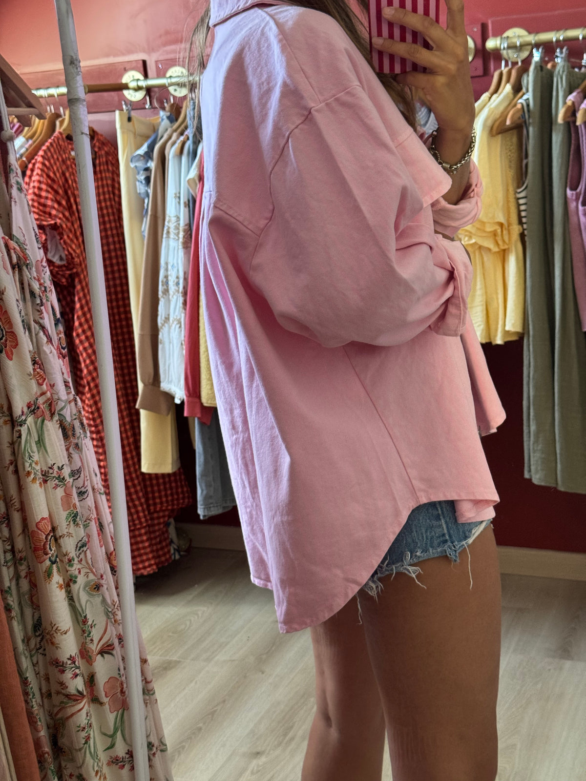 Veste en jean rose rayé rose