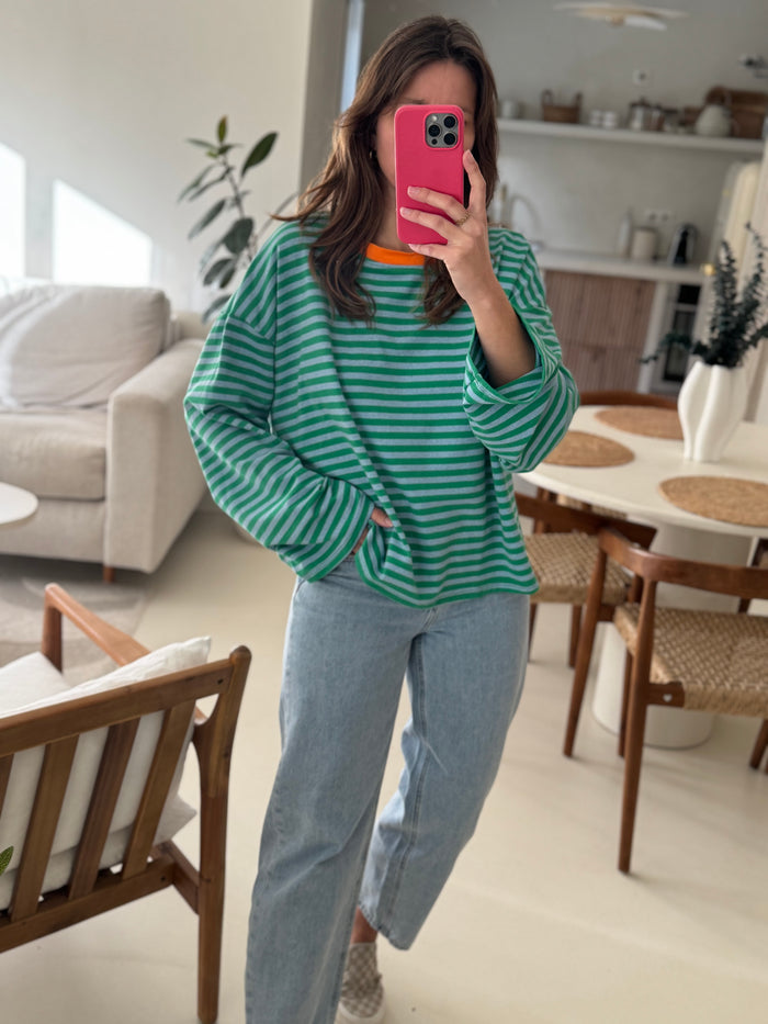 T-shirt rayé vert et bleu femme 