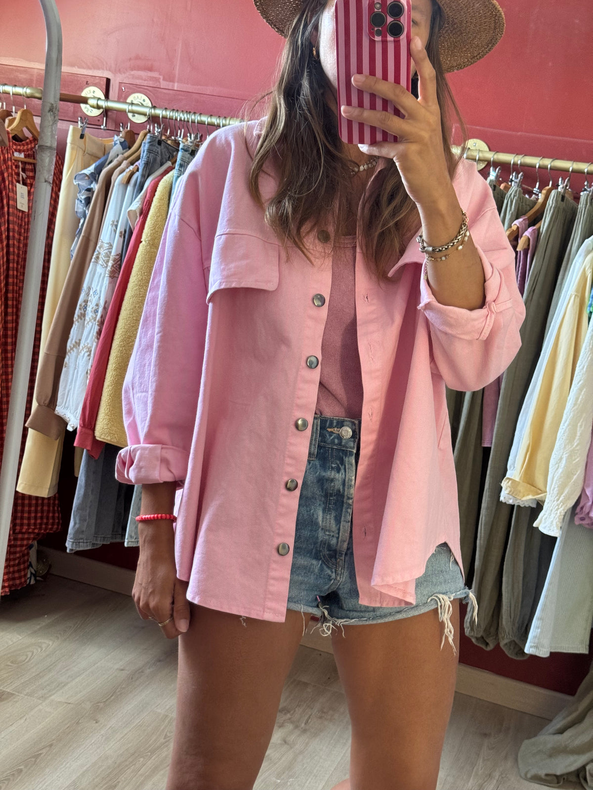 Veste en jean rose rayé rose