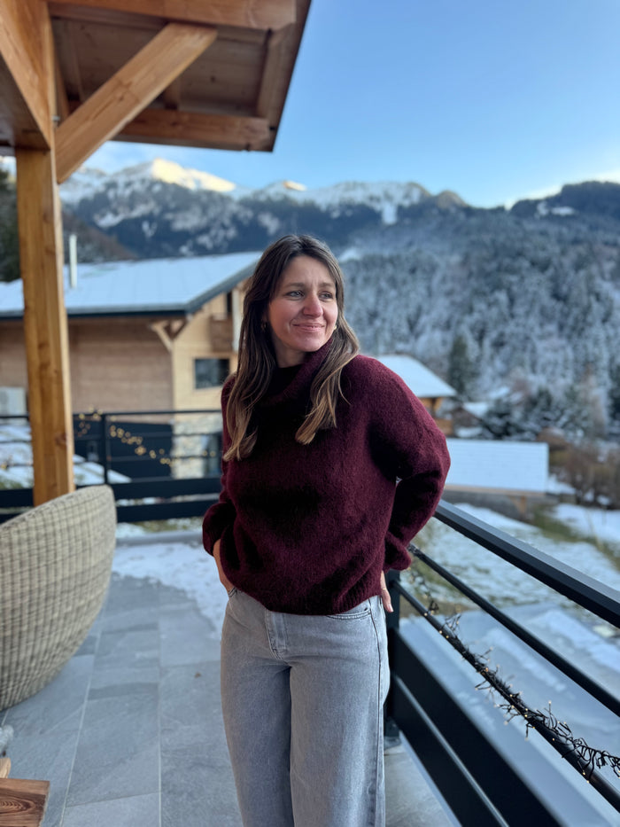 Pull col roulé Bordeaux