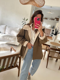 Veste imperméable kaki et écru femme 
