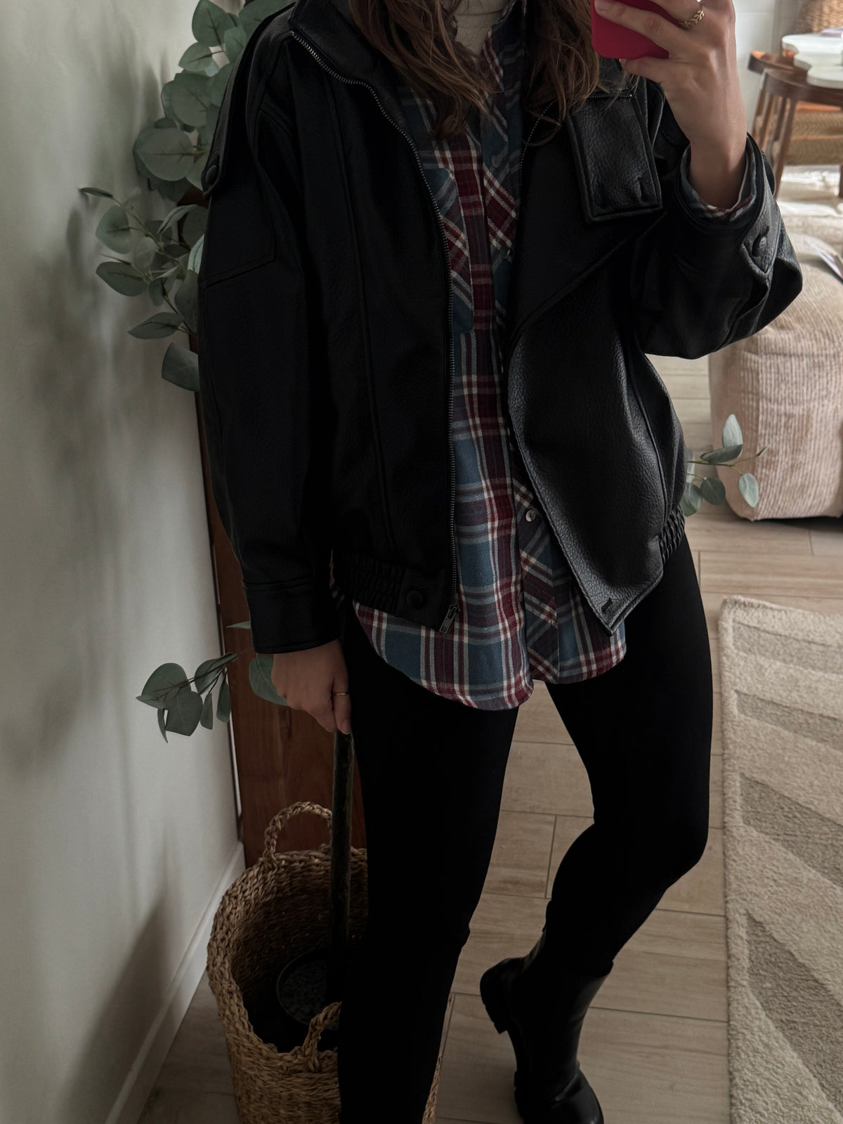 veste noire effet cuir femme