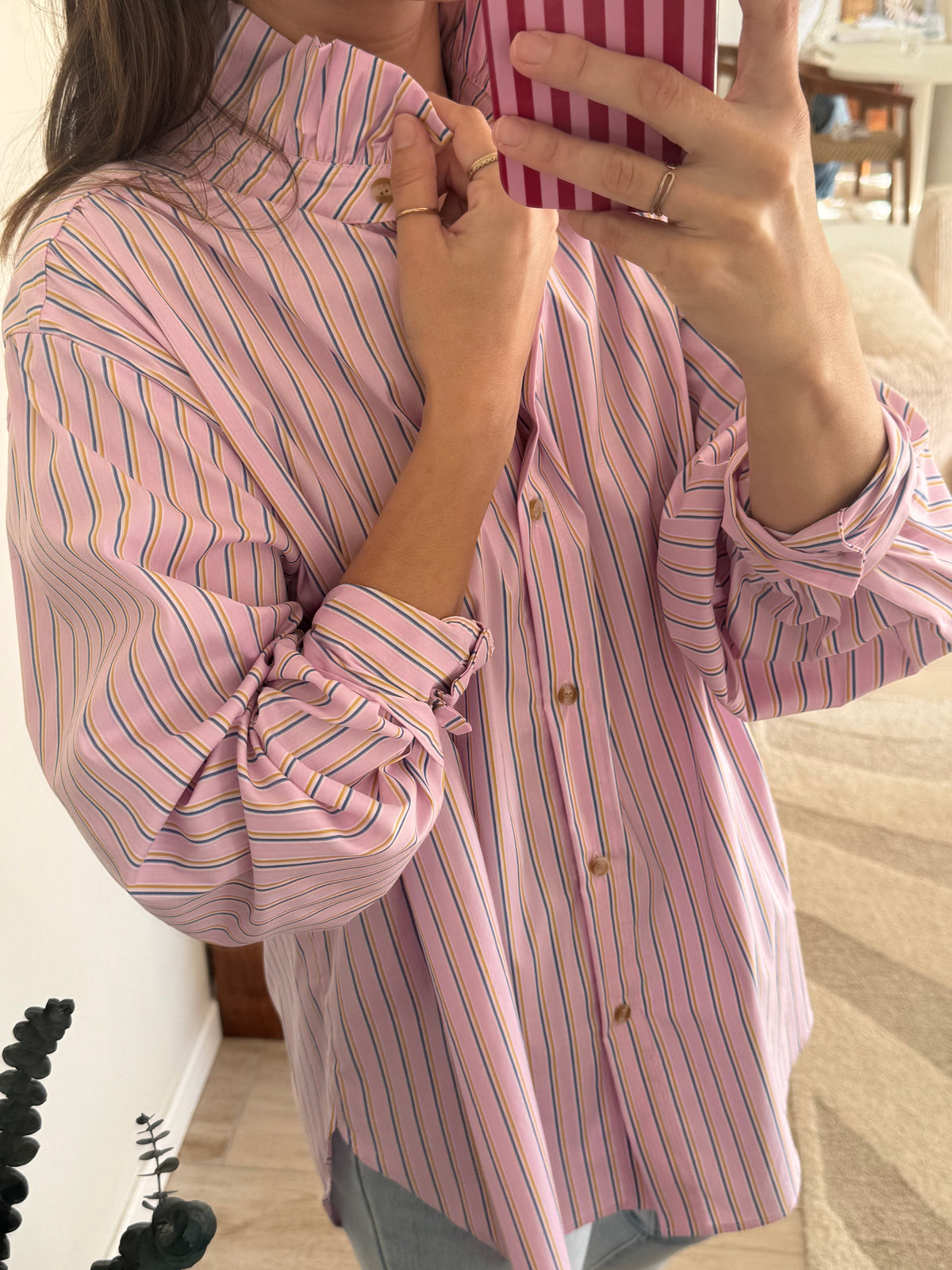 Chemise rose à rayures
