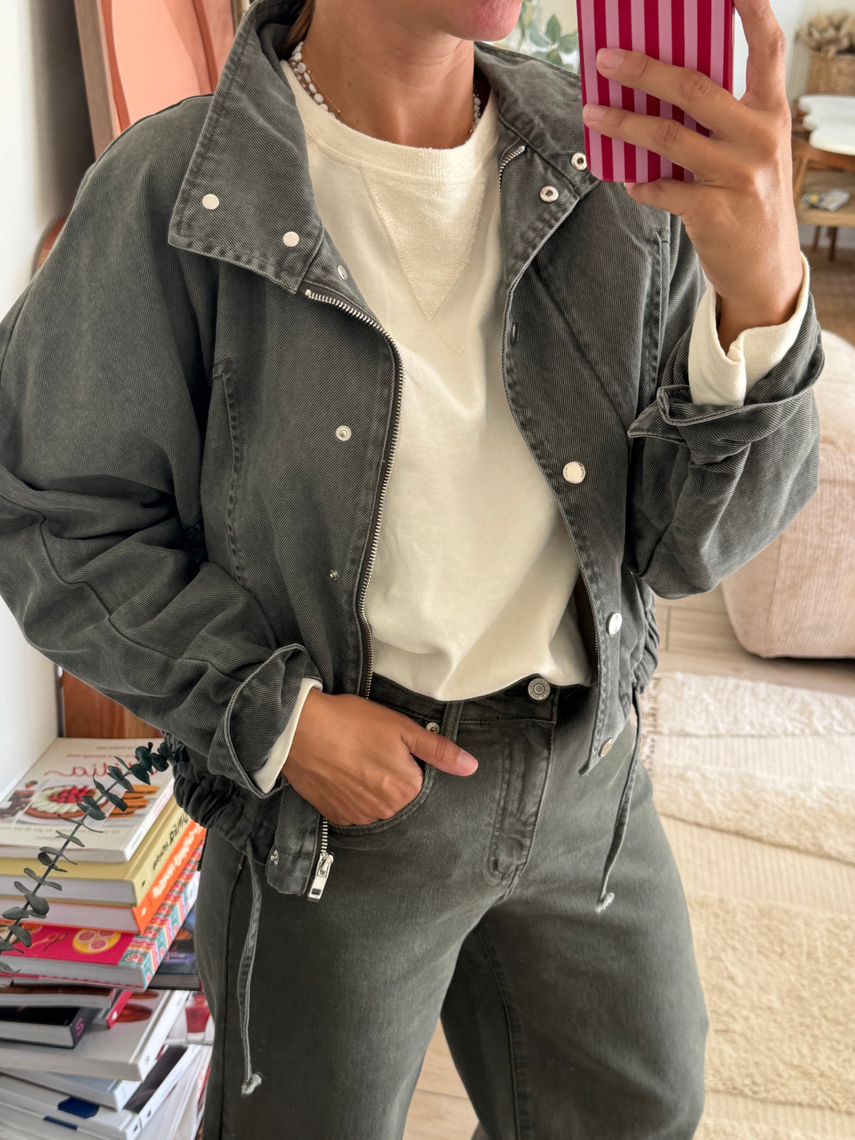 Veste en jean kaki Ted