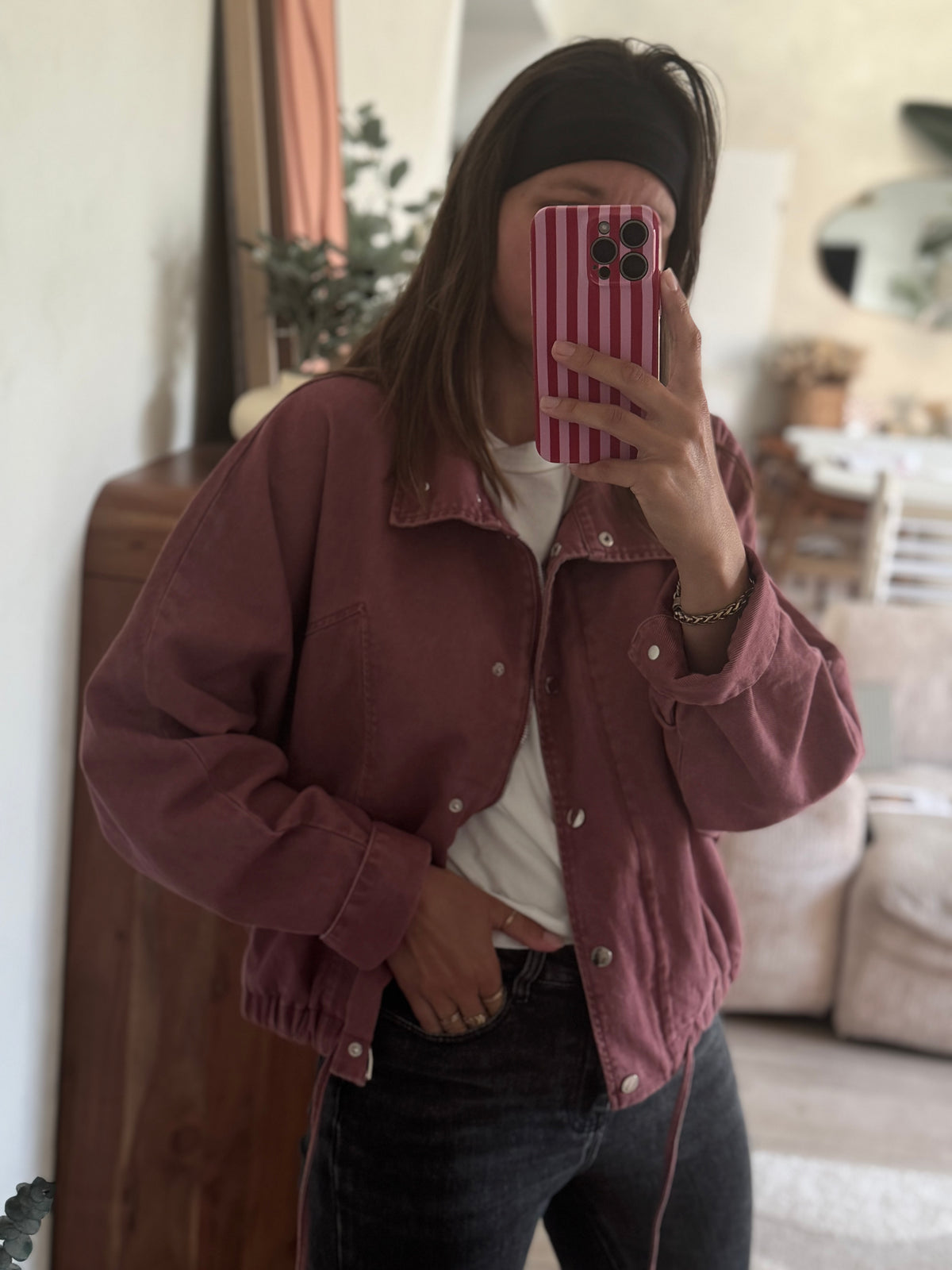 Veste en jean rose