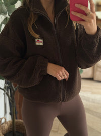 Polaire zippée marron effet teddy