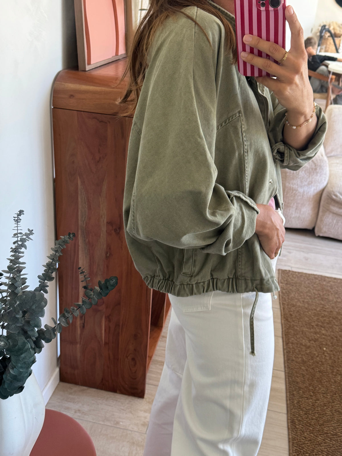 Veste en jean kaki