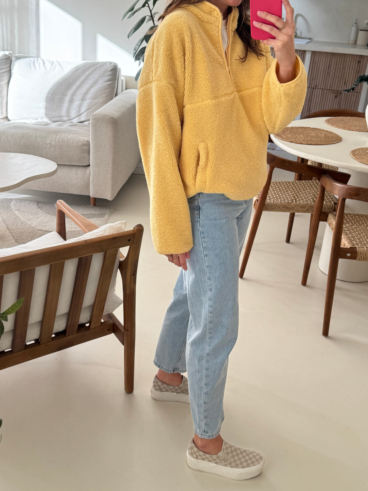 Sweat polaire zip jaune moumoute 