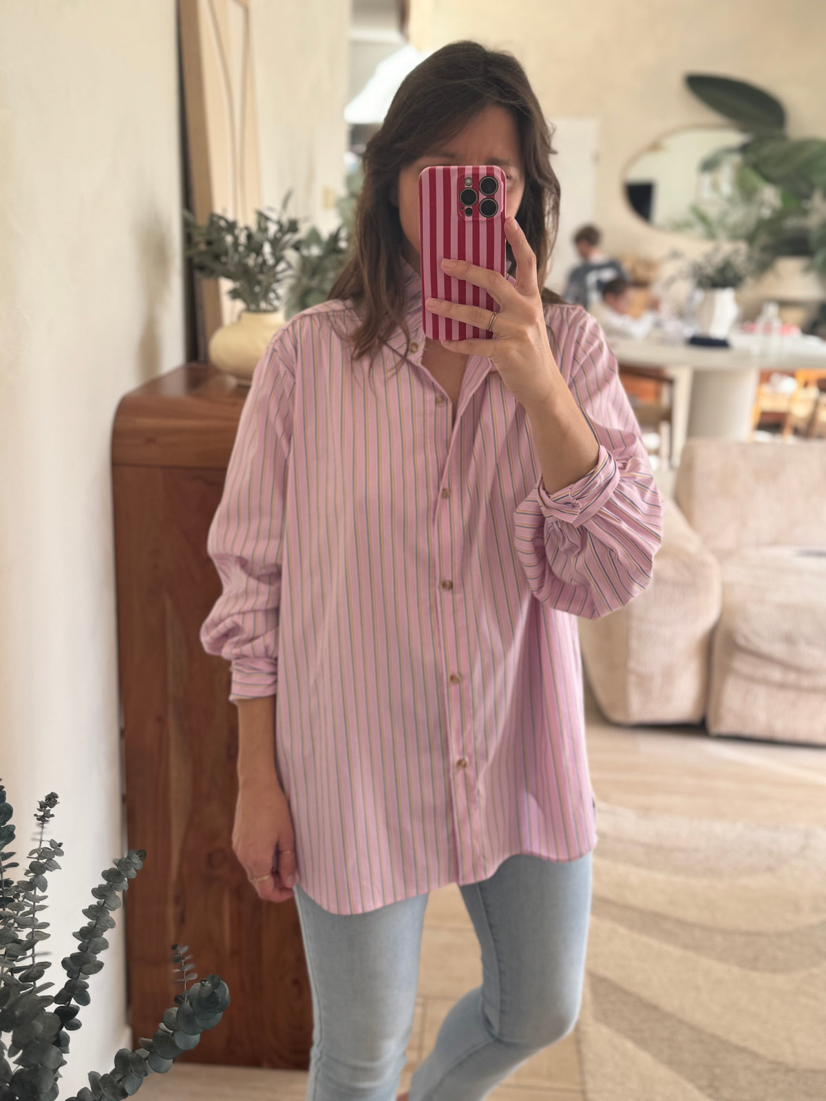Chemise à rayures rose grande taille 
