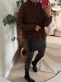 Blouse à pois marron