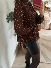 Blouse à pois marron