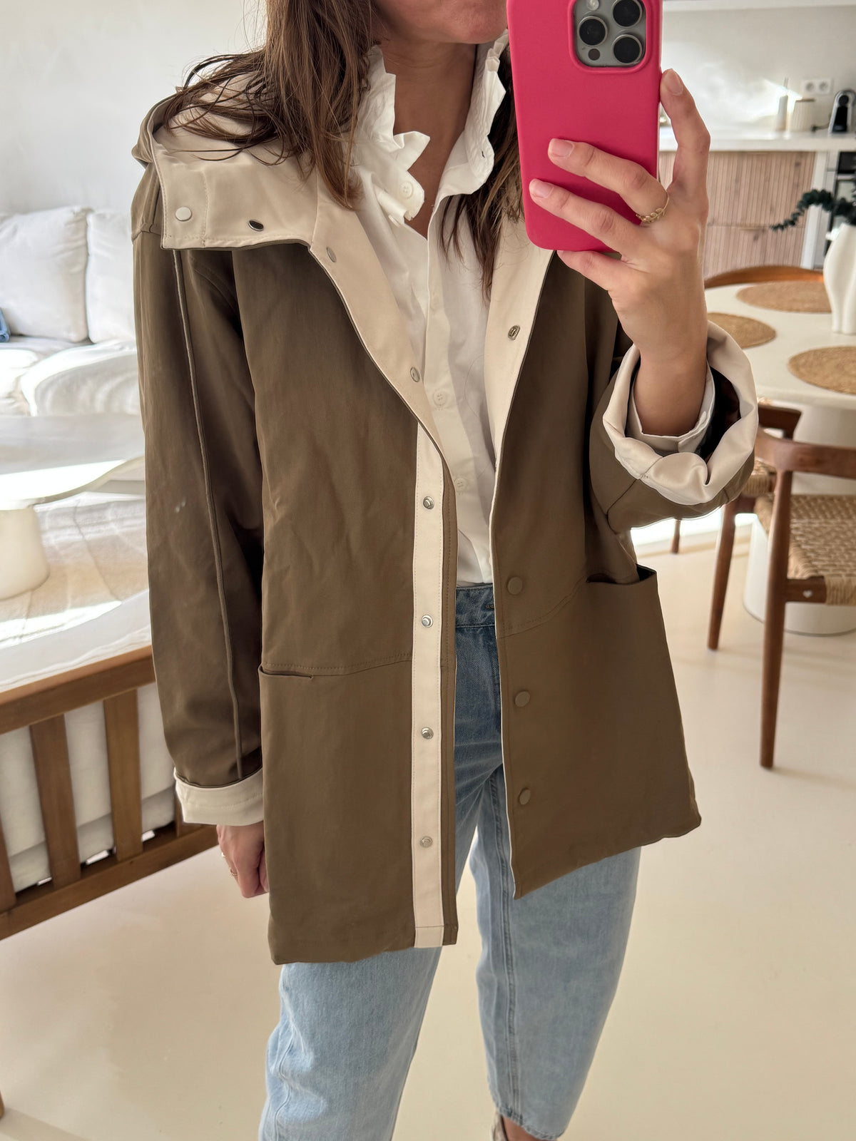Veste bicolore à capuche femme