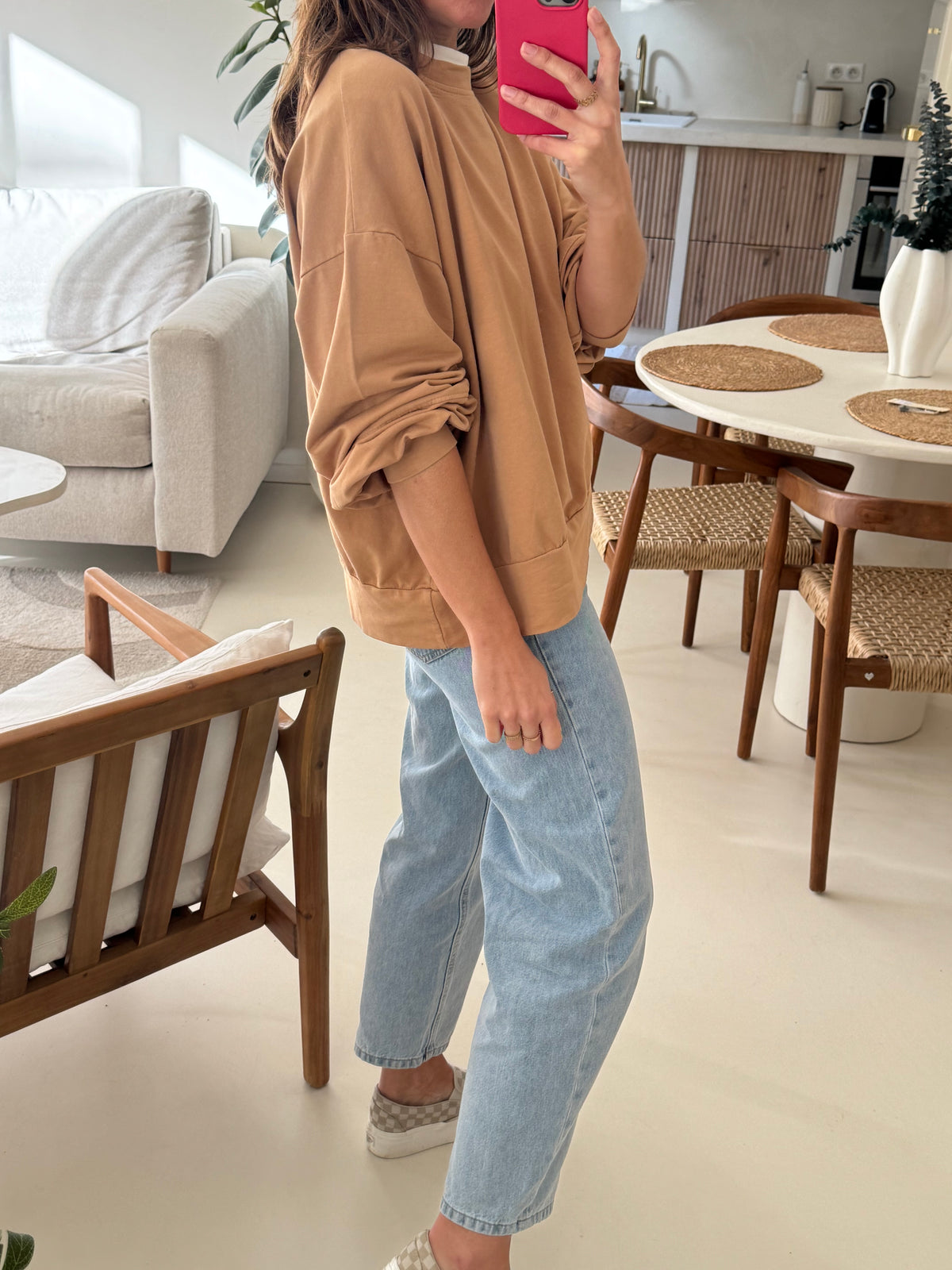 Sweat fin oversize camel