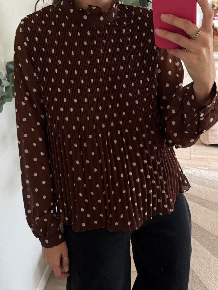 Blouse à pois marron
