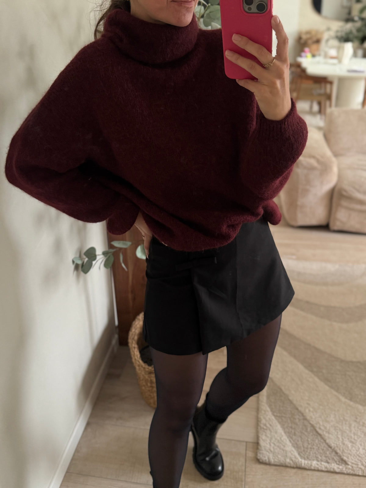 Pull col roulé Bordeaux