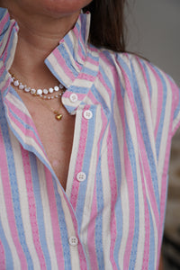 Top rayé bleu et rose Frank