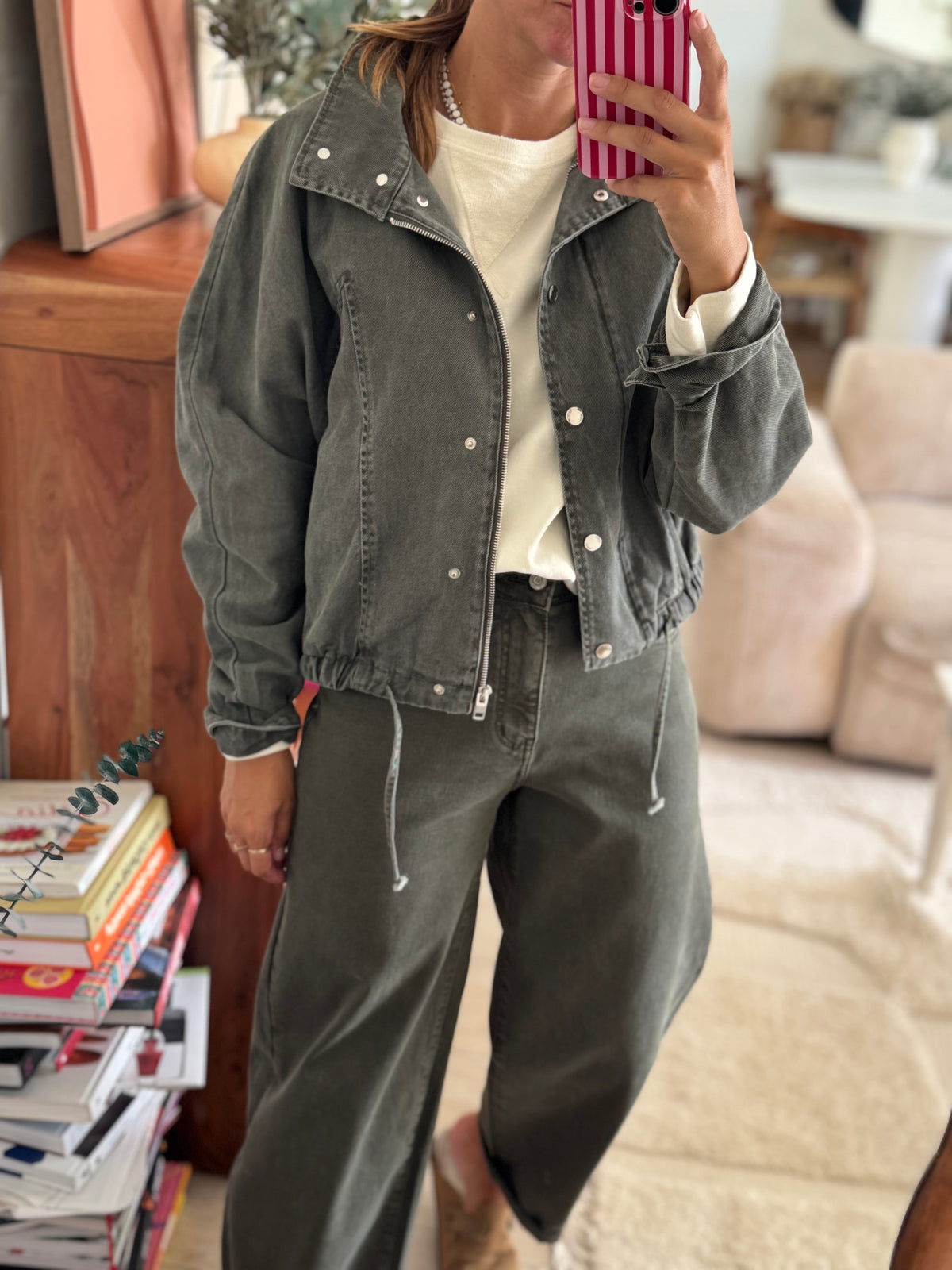Veste en jean kaki Ted