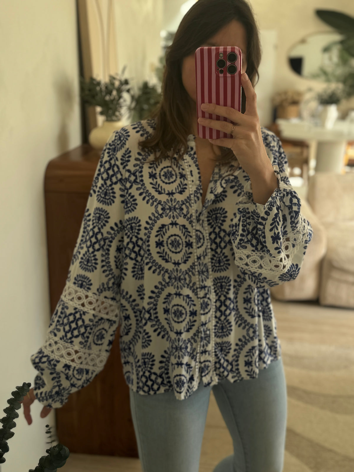 Blouse XL bleu blanche 
