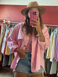 Veste en jean rose rayé rose