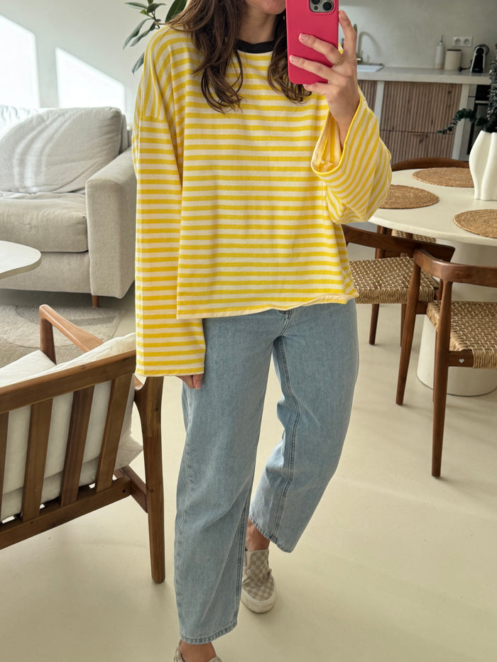 T-shirt rayé jaune et rose femme