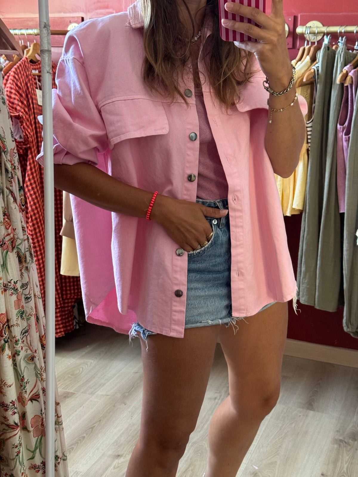 Veste en jean rose rayé rose