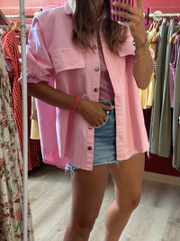 Veste en jean rose rayé rose