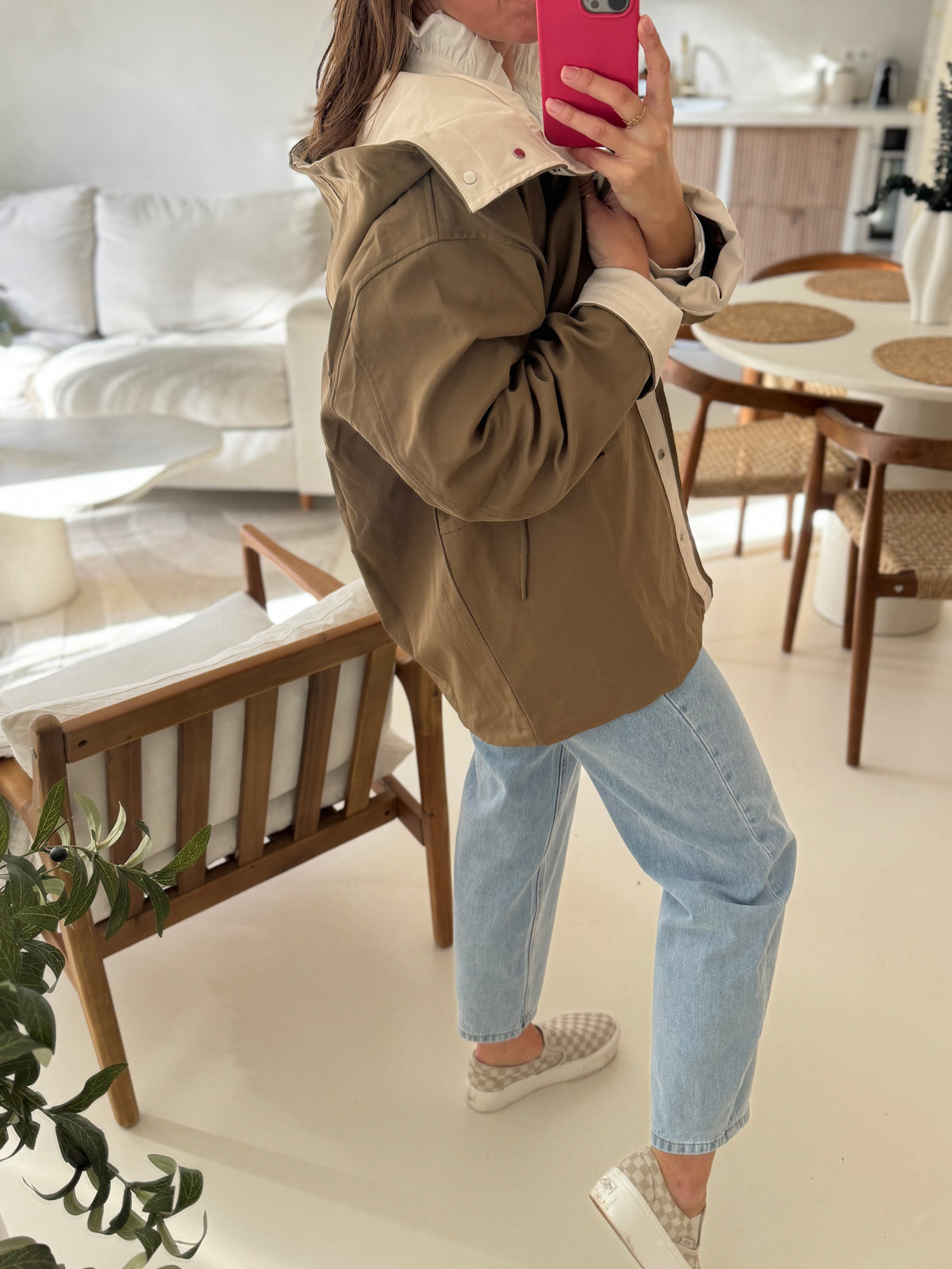 Veste mi saison femme kaki et écru 